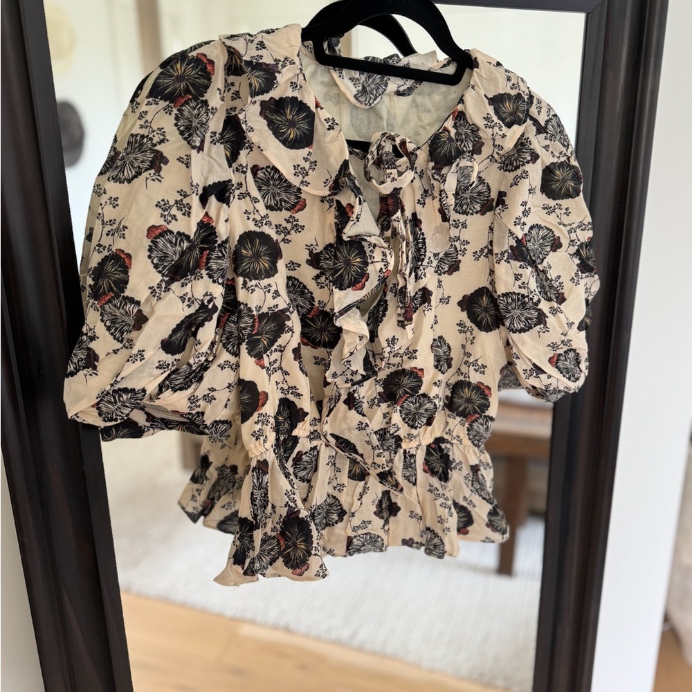 Ulla Johnson Nadya Printed Puff Sleeve Top | Size 4